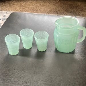 Elegant Green Glass Pitcher and Tumbler Set